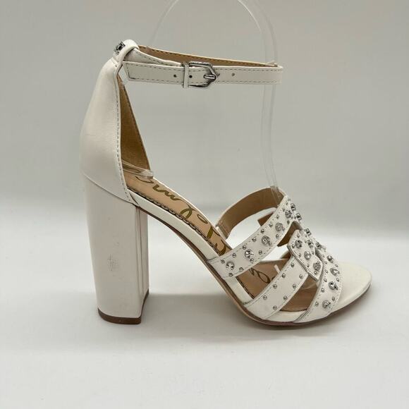 Sam Edelman Heels Womens 5.5 White Leather Yasha Studs Strappy Heels Sandals - Picture 4 of 11